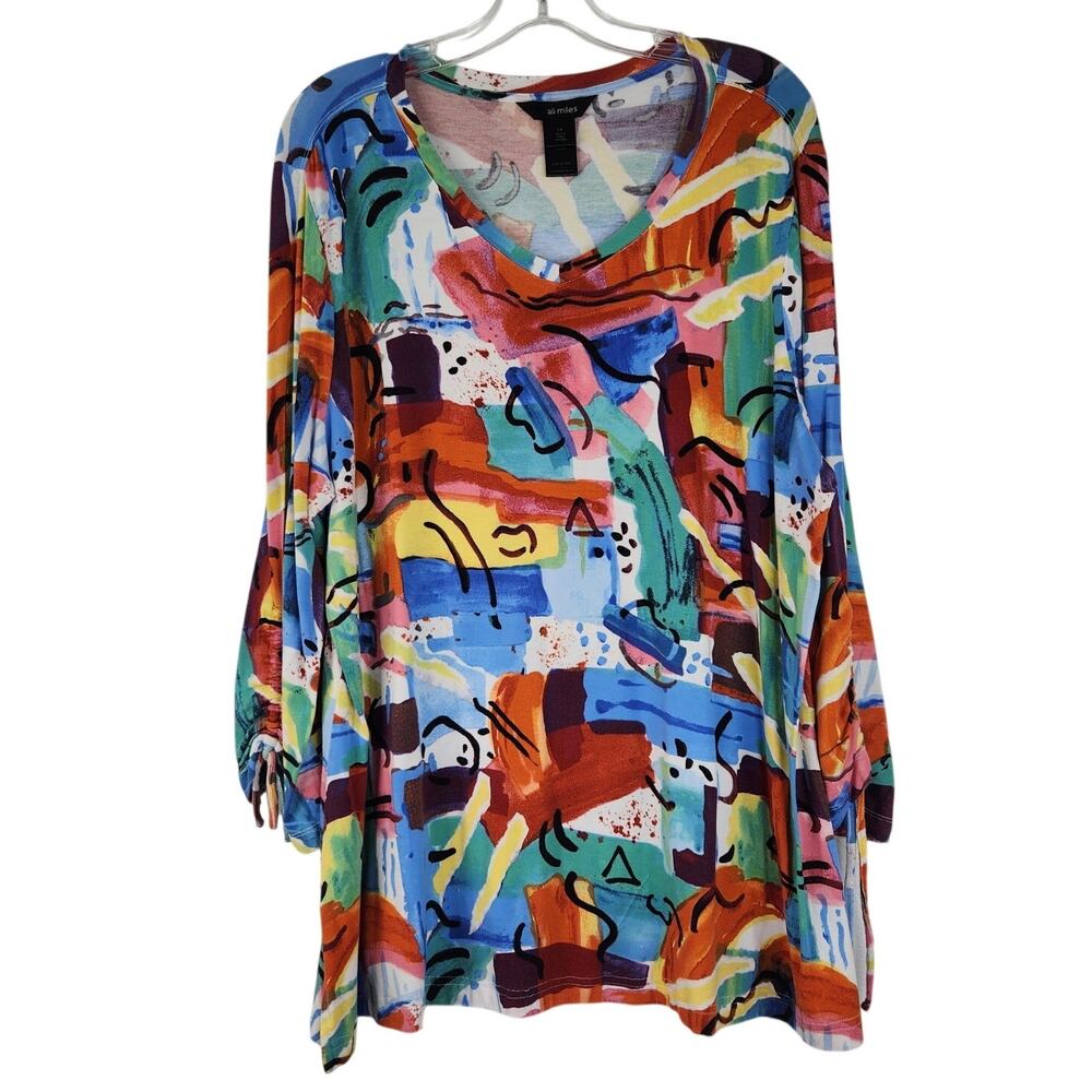 Ali Miles Colorful Art to Wear Tunic Blouse Women's 1X Career Wear Artsy